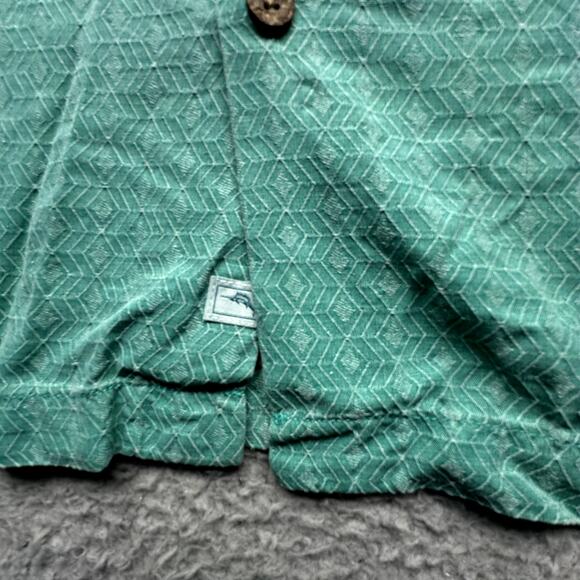Tommy Bahama 100% Silk Textured Geometric Short Sleeve Shirt Mens XXL Green - Picture 11 of 12